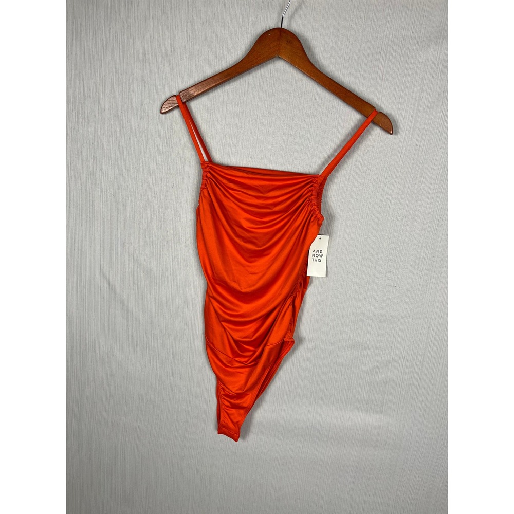 And Now This‎ Bodysuit Women S Ruched Core Bodysuit Orange Chic Party